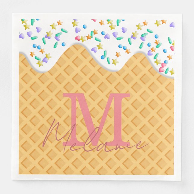Ice Cream Cone With Vanilla Frosting & Sprinkles Napkin (Front)