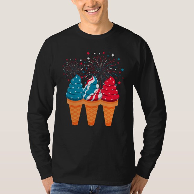 Ice Cream Cones 4th Of July Patriotic USA Flag Pri T-Shirt (Front)