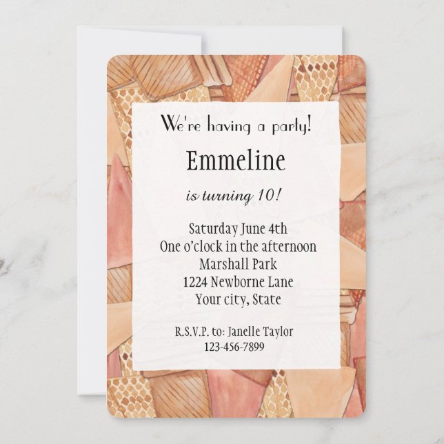 Ice Cream Cones Birthday Invitation (Back)