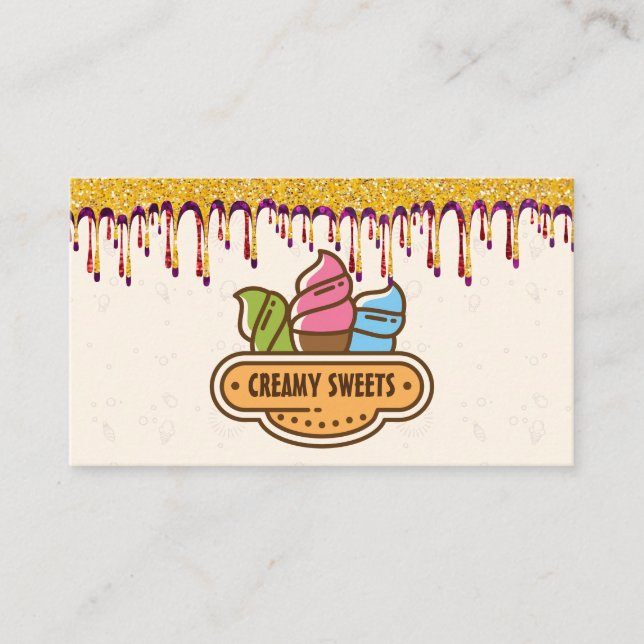 Ice Cream Cones | Glitter Icing Drips Business Card (Front)
