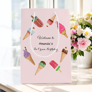 Ice Cream Cones Popsicles Party Pink  Medium Gift Bag