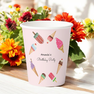 Ice Cream Cones Popsicles Party Pink Paper Cups