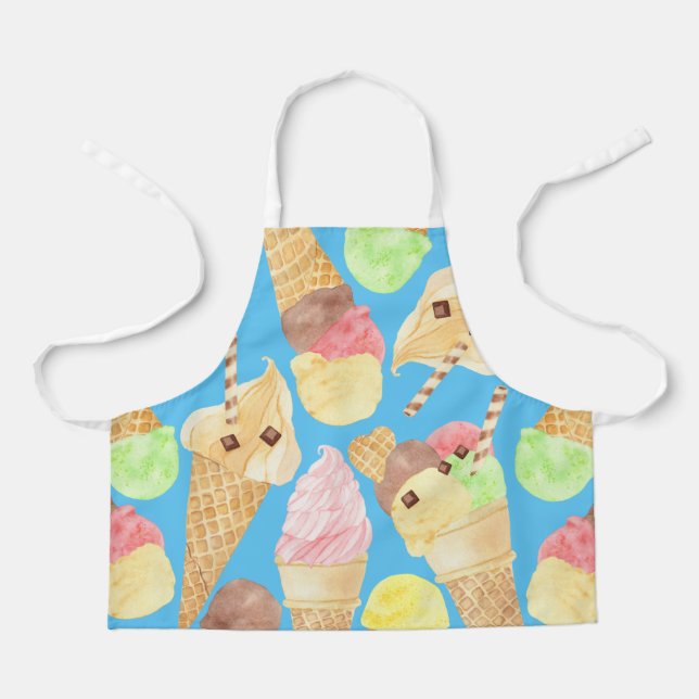 Ice cream cones summer candy toppings wafer blue apron (Front)