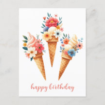 Ice cream cones with flowers - happy birthday - wa