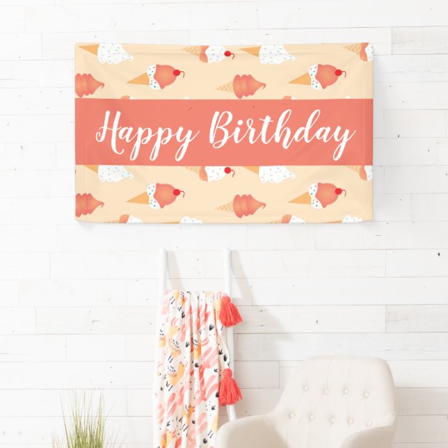 Ice Cream Cones With Sprinkles Birthday Peach Banner (Insitu)