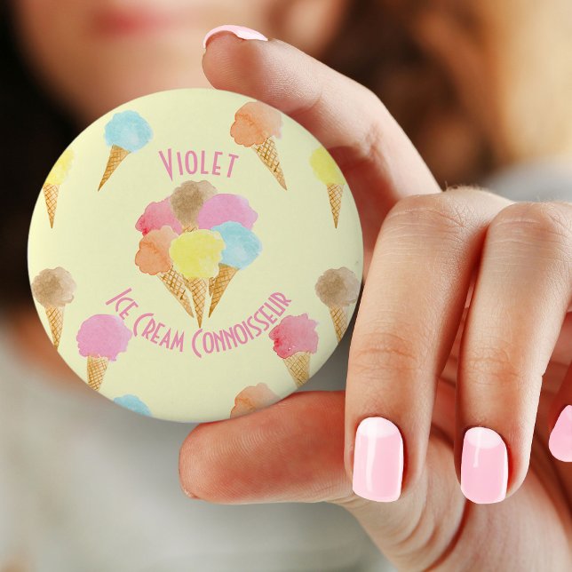 Ice Cream Connoisseur Pastel Personalised 6 Cm Round Badge (Pin Button Badge for ice cream connoisseur)