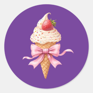 Ice Cream Coquette Bow Classic Round Sticker