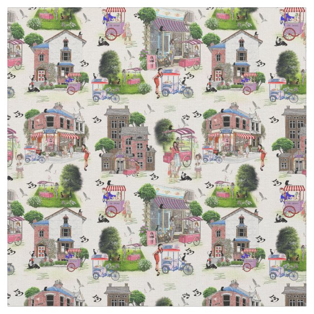 Ice Cream Country Repeat Design Fabric (Close Up)