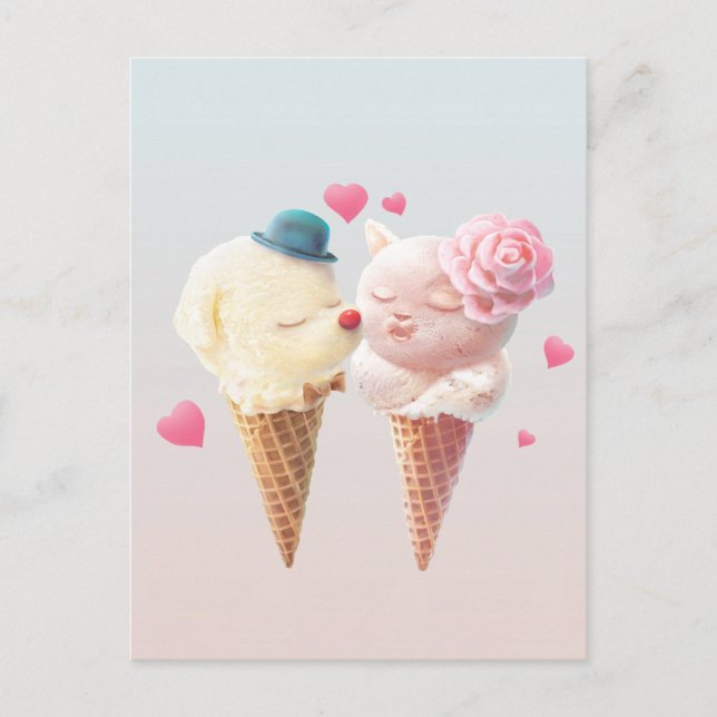Ice Cream Couple – Love at First Lick Announcement Postcard (Front)