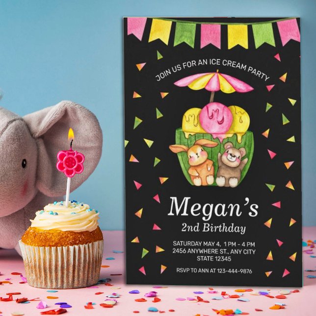 Ice Cream Cup Confetti Birthday Party Invitation (Creator Uploaded)