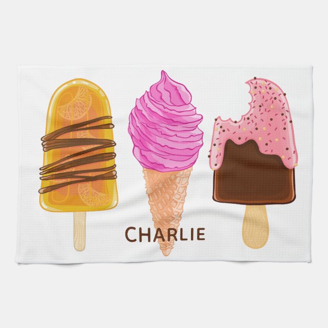 Ice Cream custom name & colour kitchen towel (Horizontal)