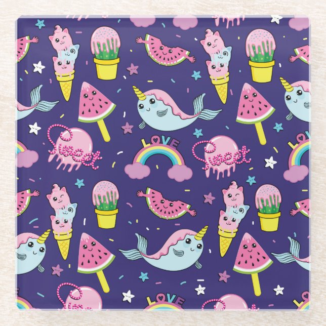 Ice Cream: Cute Seamless Glass Coaster (Front)