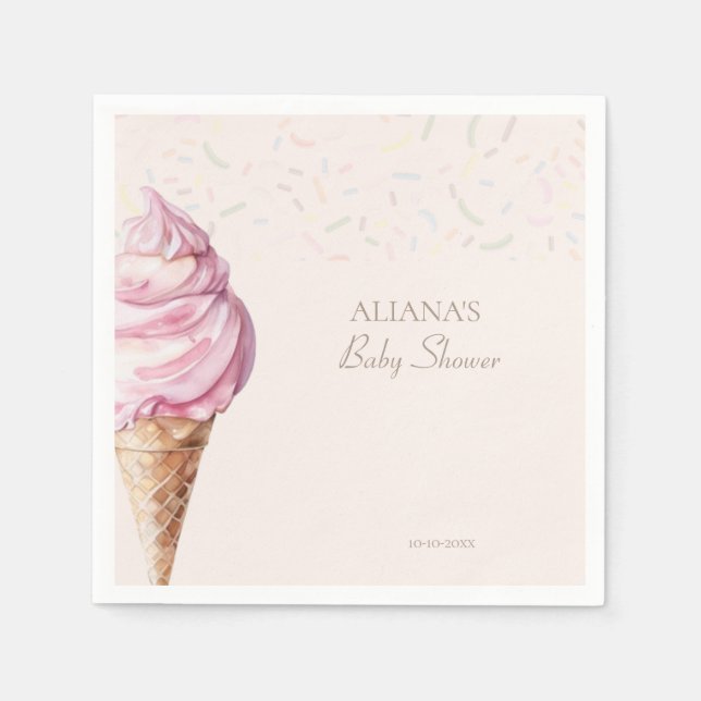 Ice Cream Cute Theme Girl Baby Shower  Napkin (Front)