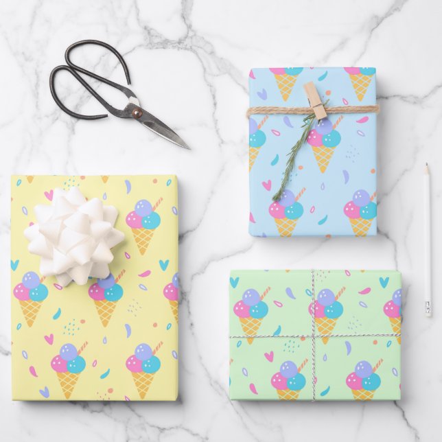 Ice Cream Design  Wrapping Paper Sheet (Front)