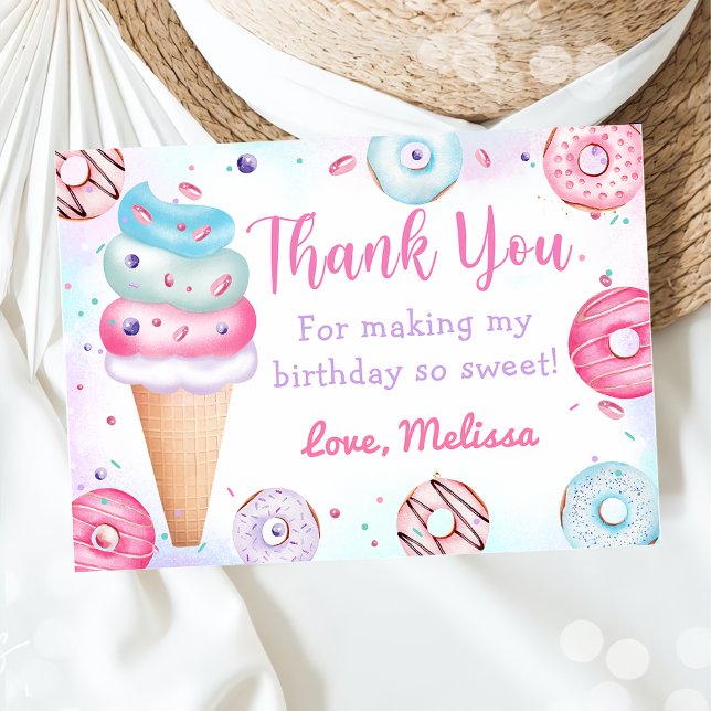 Ice Cream Doughnut Birthday Thank You Card (Creator Uploaded)