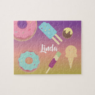 Ice Cream Doughnut Summer Ombre Rainbow Colourful  Jigsaw Puzzle