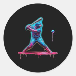 Ice Cream Drip Baseball Bat Baseball Player  Classic Round Sticker