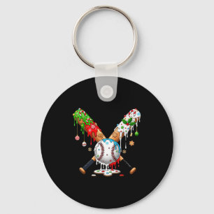 Ice Cream Drip Baseball Christmas Xmas Pajama Kids Key Ring