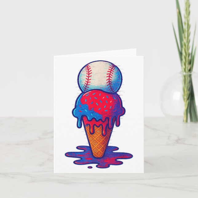 Ice Cream Drip Baseball Sport Distressed Glitch Fo Card (Front)