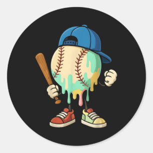 Ice Cream Drip Baseball Sports Baseball Drip For B Classic Round Sticker