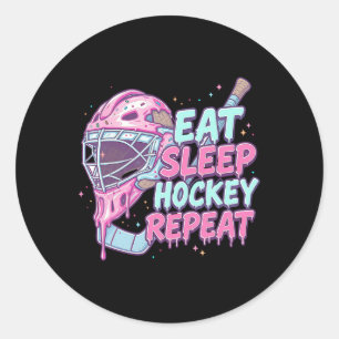Ice Cream Drip Hockey Goalie Mask Eat Sleep Hockey Classic Round Sticker