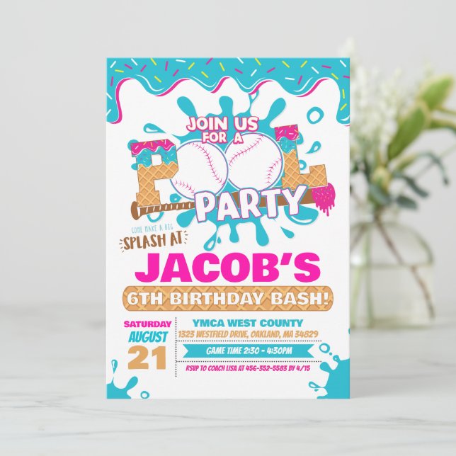Ice Cream Drip Pool Birthday Invitation (Standing Front)