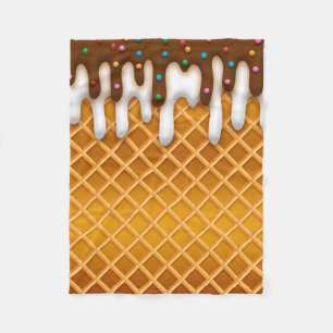 Ice Cream Drip Waffle Cone Chocolate And Vanilla  Fleece Blanket