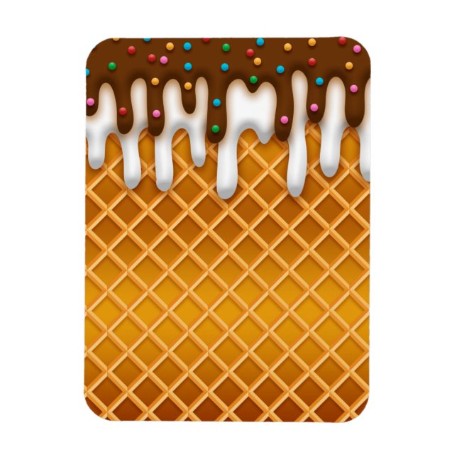 Ice Cream Drip Waffle Cone Chocolate And Vanilla  Magnet (Vertical)