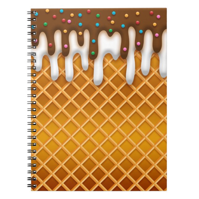 Ice Cream Drip Waffle Cone Chocolate And Vanilla  Notebook (Front)