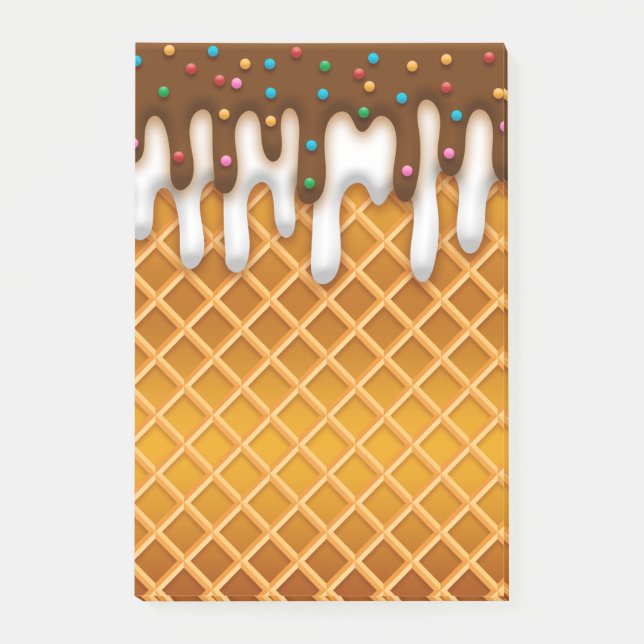 Ice Cream Drip Waffle Cone Chocolate And Vanilla  Post-it Notes (Front)