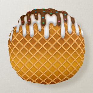 Ice Cream Drip Waffle Cone Chocolate And Vanilla  Round Cushion