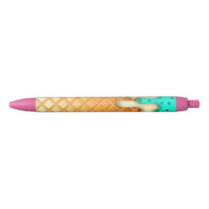 Ice Cream Drip Waffle Cone Mint With Sprinkles Black Ink Pen