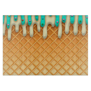 Ice Cream Drip Waffle Cone Mint With Sprinkles Cutting Board