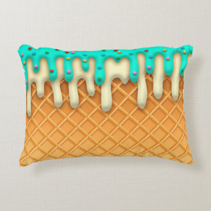 Ice Cream Drip Waffle Cone Mint With Sprinkles Decorative Cushion