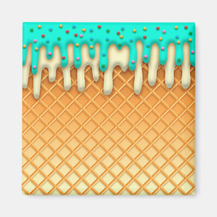 Ice Cream Drip Waffle Cone Mint With Sprinkles Magnet