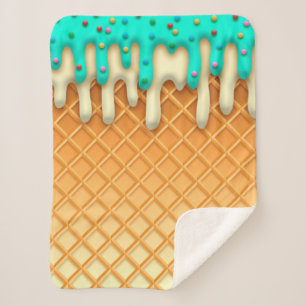 Ice Cream Drip Waffle Cone Mint With Sprinkles Sherpa Blanket