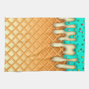Ice Cream Drip Waffle Cone Mint With Sprinkles Tea Towel