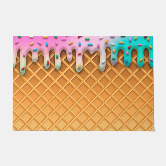 Ice Cream Drip Waffle Cone Pink With Sprinkles Doormat (Front)