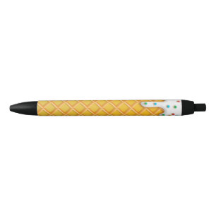 Ice Cream Drip Waffle Cone With Sprinkles Black Ink Pen