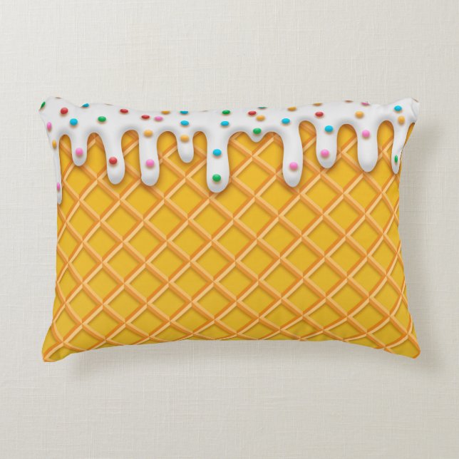 Ice Cream Drip Waffle Cone With Sprinkles Decorative Cushion (Front)