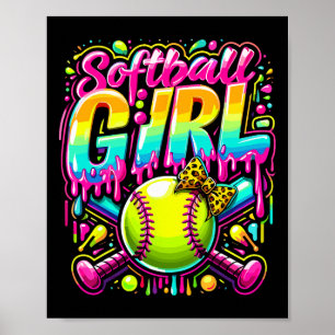 Ice Cream Dripping Softll Girl Player Softll T Poster