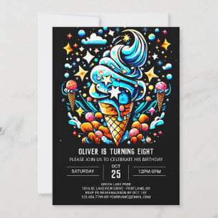 Ice Cream Editable Cute Boy Ice Cream Birthday Invitation