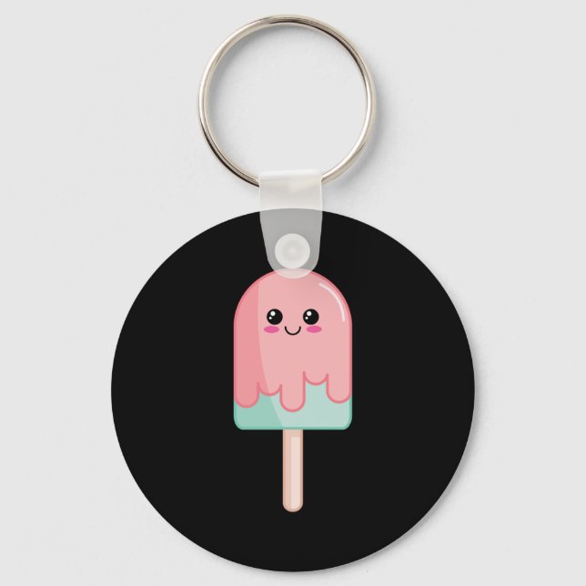 Ice Cream Face Kawaii Food Art Key Ring (Front)