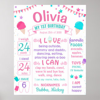 Ice cream First Birthday milestone sign