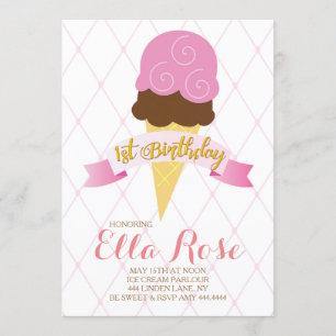 Ice Cream First Birthday Party Invitation