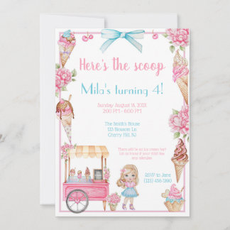 Ice Cream & Floral Birthday Invitation