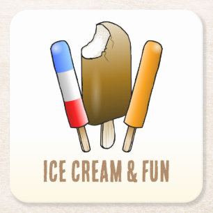 Ice Cream & Fun Square Paper Coaster