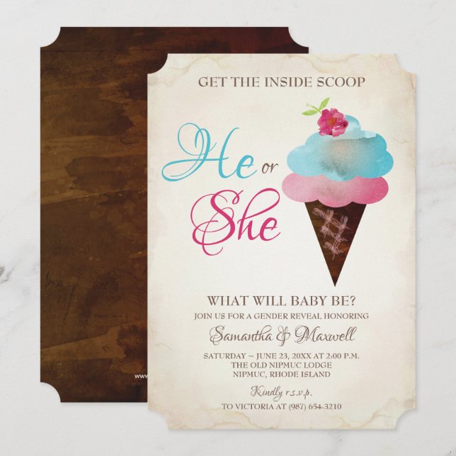 Ice Cream Gender Reveal Invitation (Front/Back)
