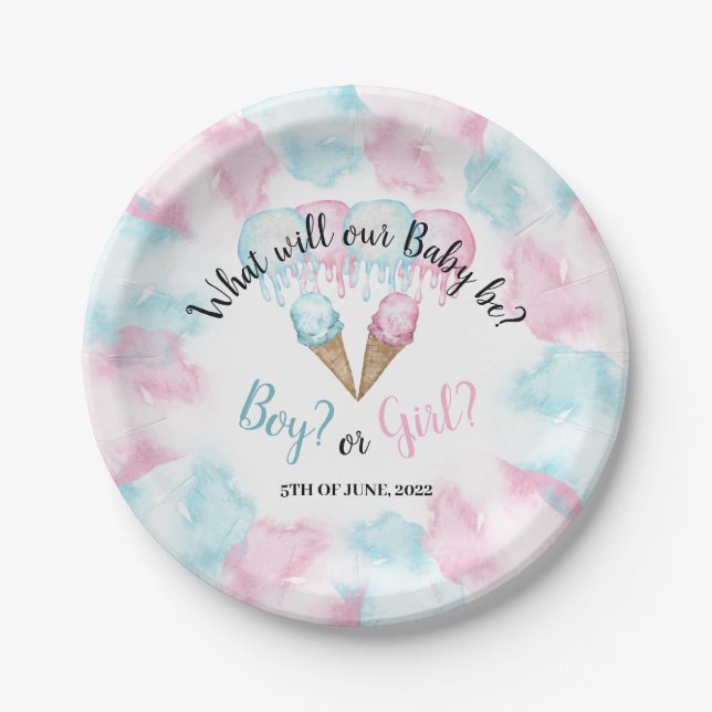 Ice Cream Gender Reveal Paper plate. Paper Plates (Front)