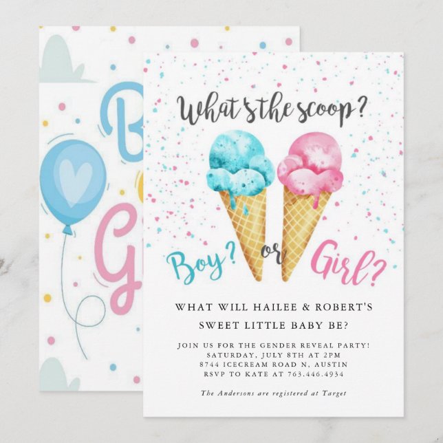 Ice Cream Gender Reveal Party Invitation  (Front/Back)